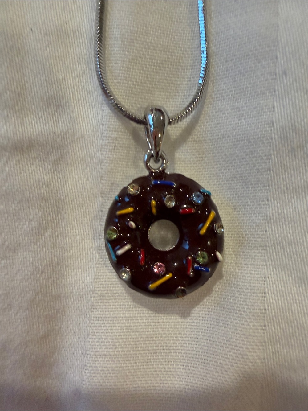 Silver Chain Necklace with sprinkle Donut Pendant